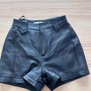 Mango Black High Waist Leather Shorts